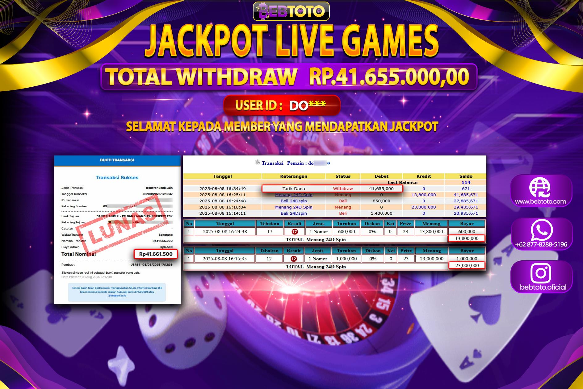 BEBTOTO Jackpot Live Games 24D