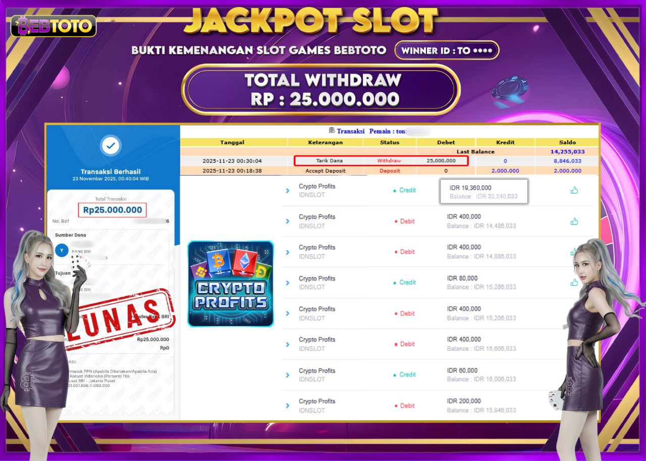 BEBTOTO Jackpot Crypto Profits Rp25.000.000 Lunas