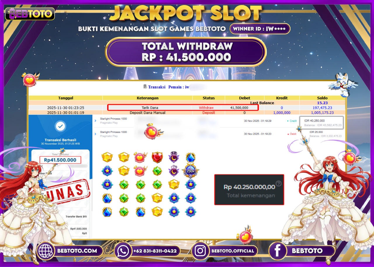 JACKPOT SLOT BEBTOTO STARLIGHT PRINCESS 1000 Rp.41.500.000.,- LUNAS